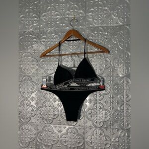Victoria’s Secret Black & White Spellout Cheeky Bottom 2-Piece Bikini Top Small